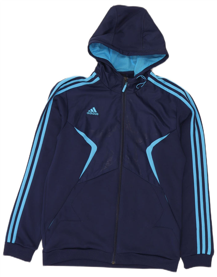 Adidas masculino zip moletom com capuz médio azul marinho poliéster
