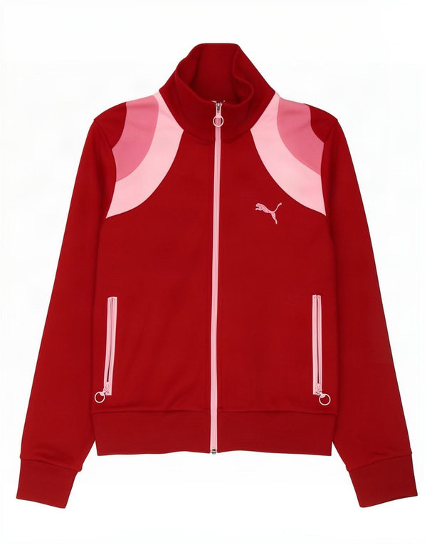 Puma Womens Tracksuit Top Jacket UK 12 Medium Red Colourblock Poliéster