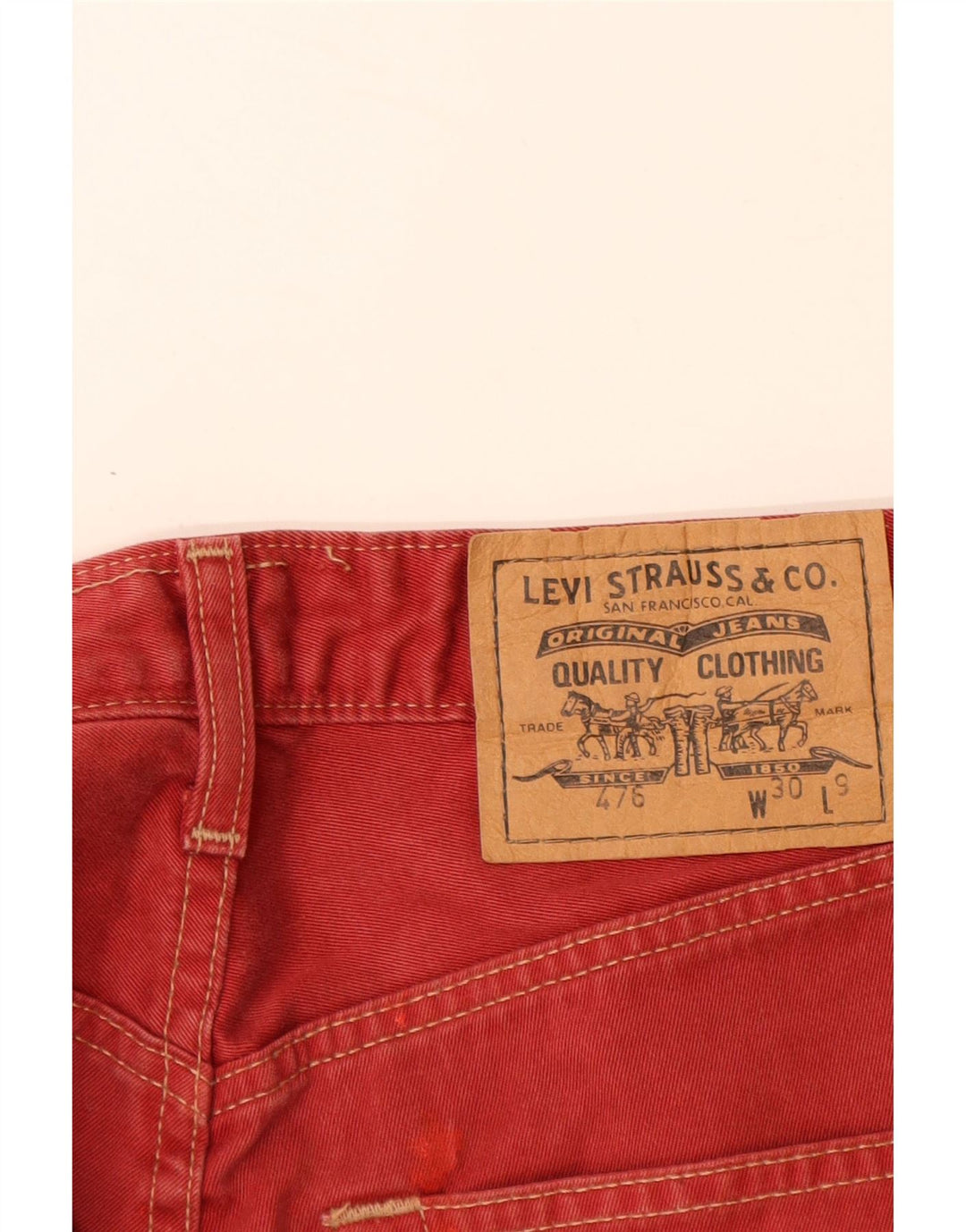 LEVI'S Masculino 476 Shorts Jeans W30 Médio Algodão Vermelho