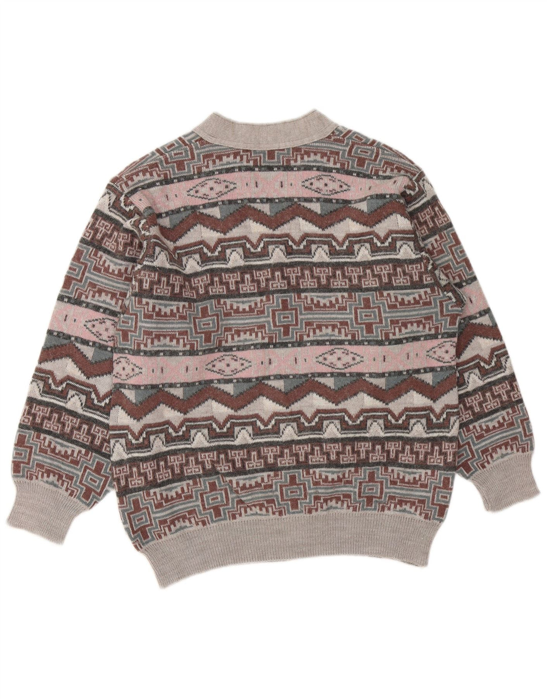 Suéter masculino VINTAGE com decote em V cinza médio geométrico