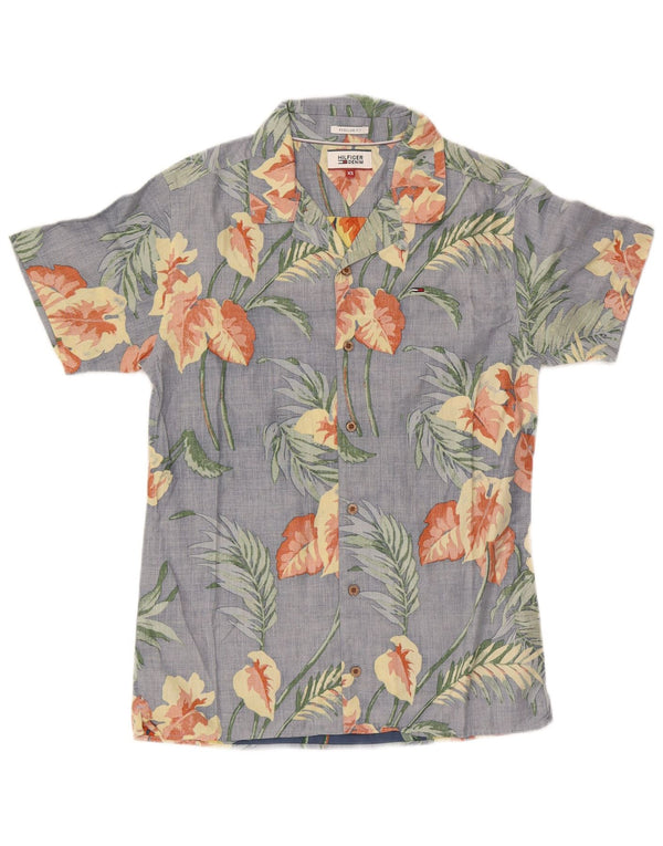 Camisa masculina Tommy Hilfiger manga curta regular fit XS azul floral havaiano
