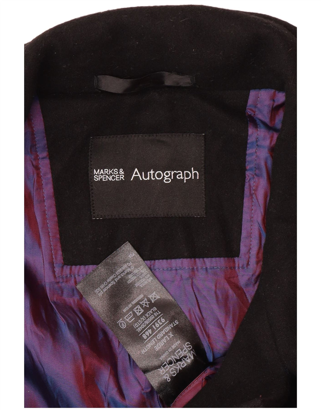 Casaco masculino Autograph Pea da MARKS & SPENCER Reino Unido 42 XL lã preta