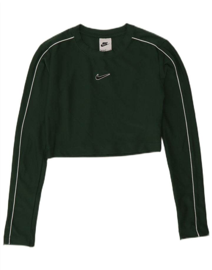 Top cropped feminino Nike manga comprida 12-13 anos grande poliéster verde