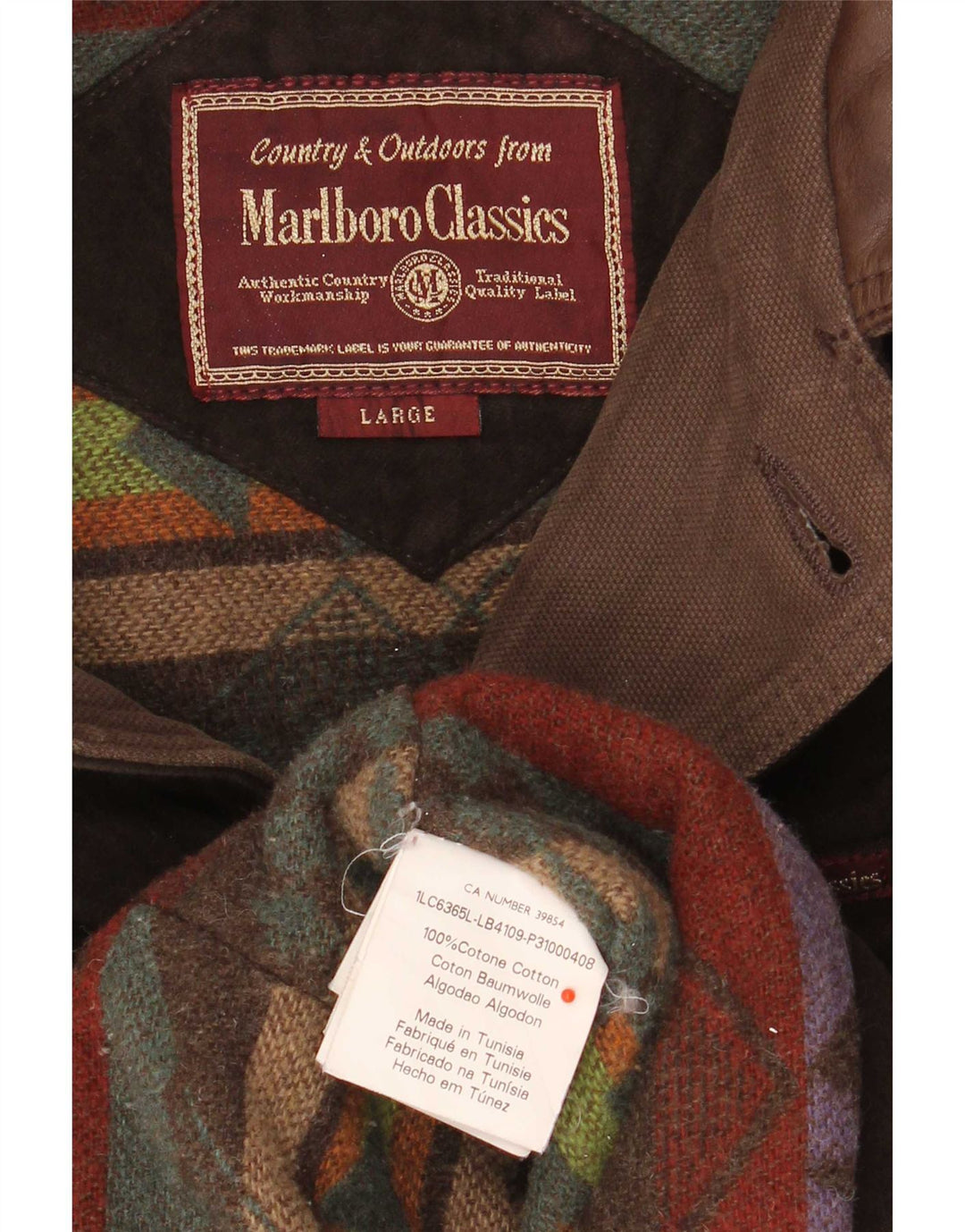 Jaqueta utilitária masculina Marlboro Classics UK 40 grande algodão marrom