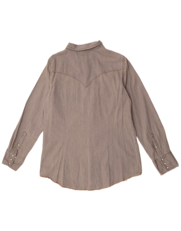Wrangler Womens Western Shirt UK 16 Grande Algodão Cinza