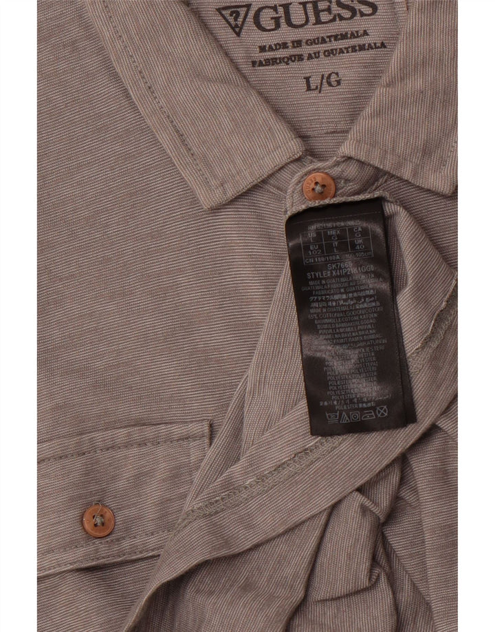 Camisa polo militar masculina GUESS de algodão listrado cinza grande