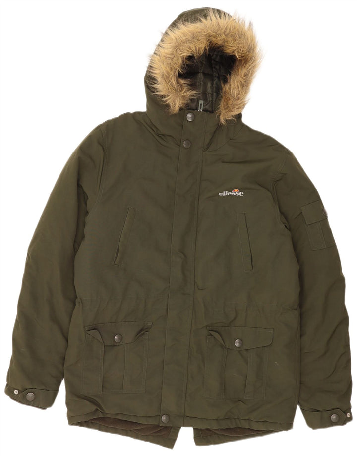 Jaqueta masculina Ellesse Parka com capuz Reino Unido 38 médio cáqui nylon