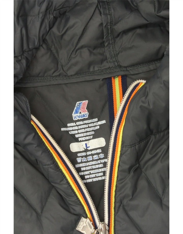 Jaqueta masculina acolchoada com capuz K-Way UK 40 grande poliamida cinza