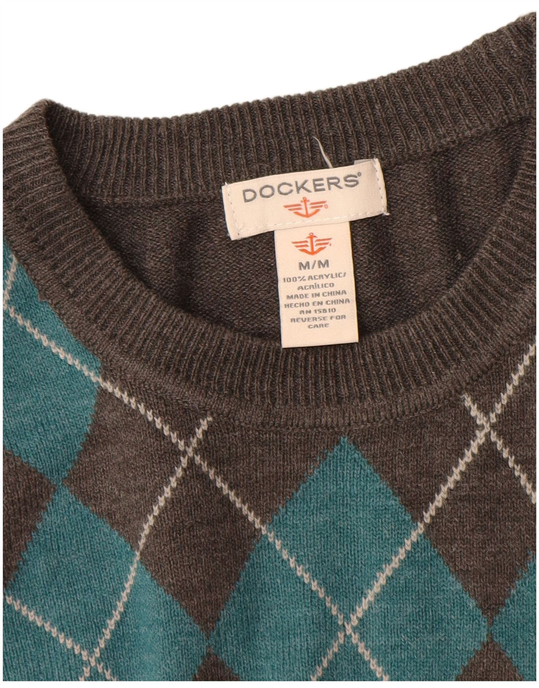 Suéter masculino Dockers com gola redonda cinza médio Argyle/acrílico diamante