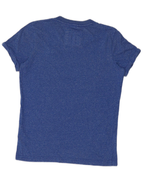 Camiseta masculina Abercrombie & Fitch com ajuste muscular e algodão manchado azul pequeno