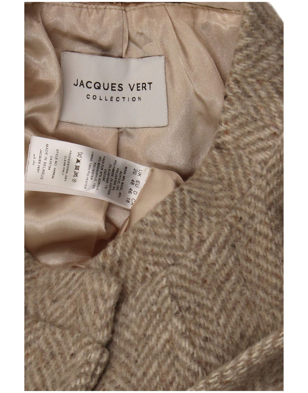 Sobretudo feminino JACQUES VERT UK 20 XL lã espinha de peixe cinza