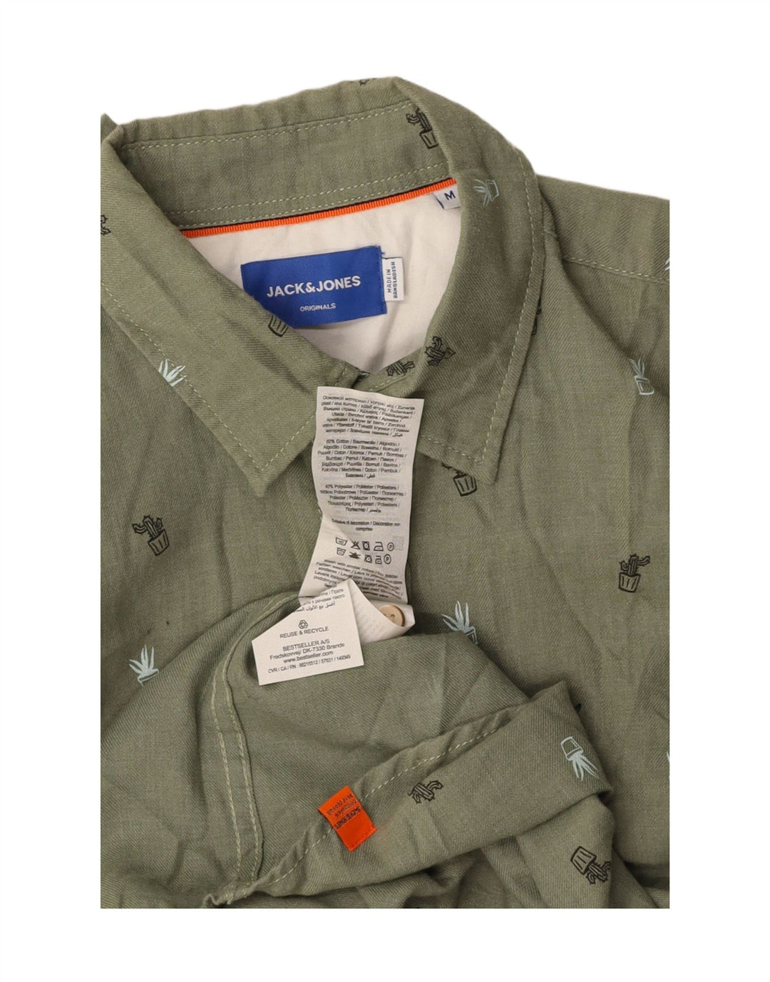 Camisa masculina JACK & JONES algodão manchado verde médio