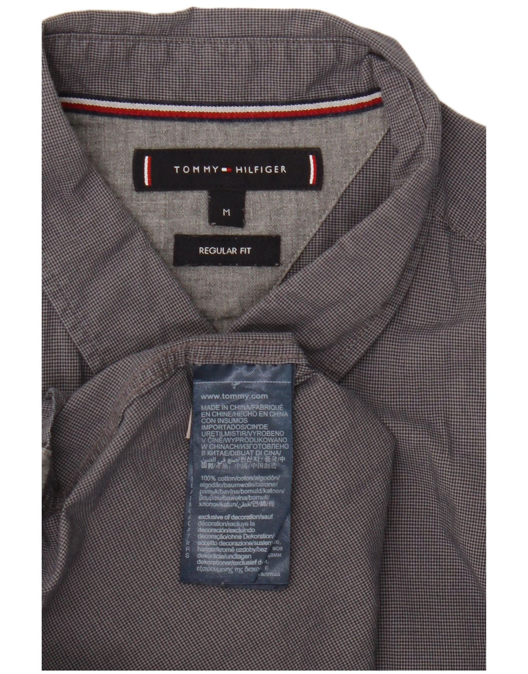 Tommy Hilfiger Mens Regular Fit Camisa Médio Algodão Cinza