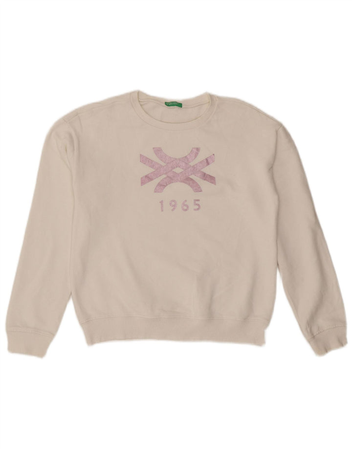 Benetton moletom gráfico feminino jumper UK 10 pequeno branco