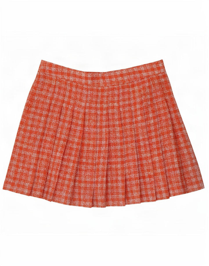 Zara Saia feminina mini faca plissada grande W30 laranja guingão poliéster