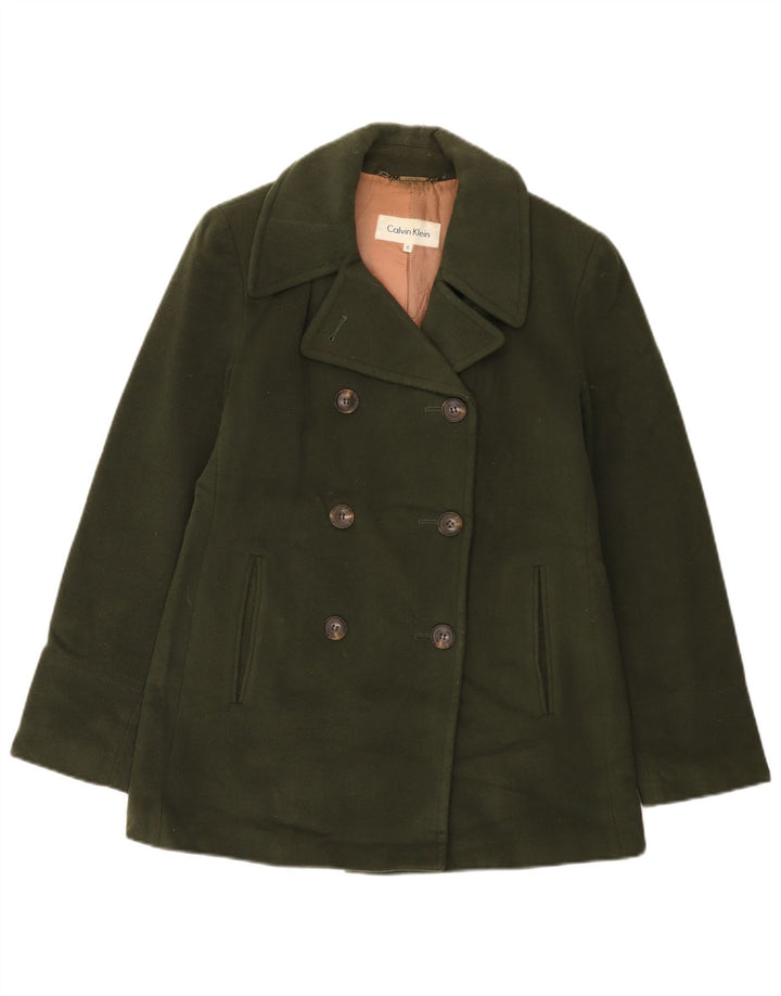 CALVIN KLEIN Casaco feminino ervilha US 6 lã cáqui média