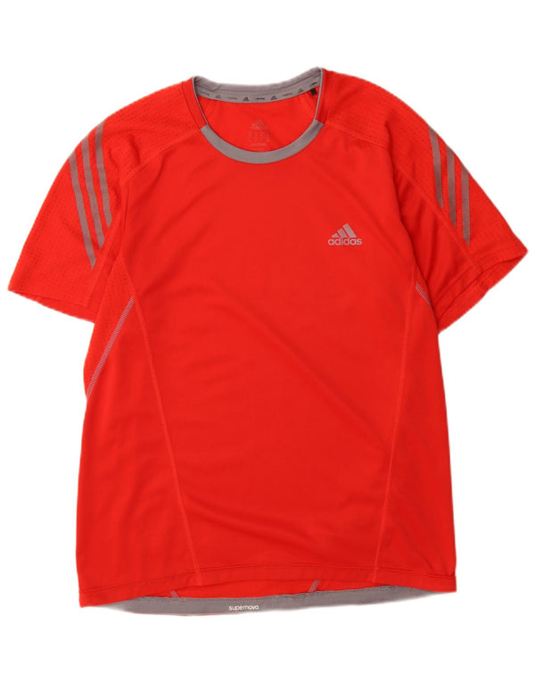 Adidas Mens Camiseta Top Médio Poliéster Vermelho