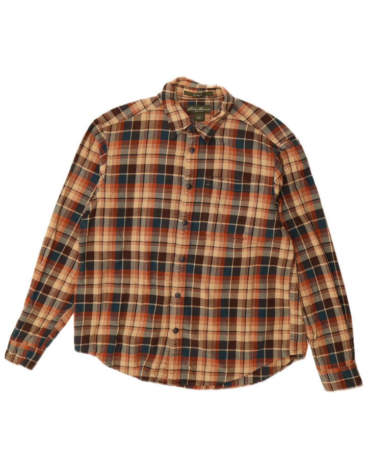 Camisa masculina de flanela Eddie Bauer grande algodão xadrez bege