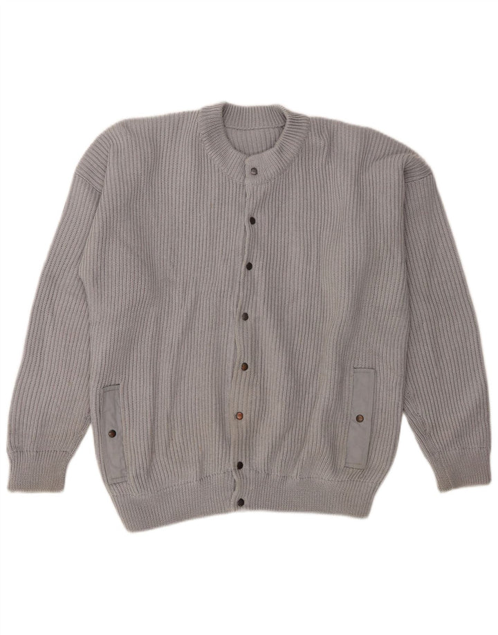 Suéter cardigã masculino vintage cinza médio retrô