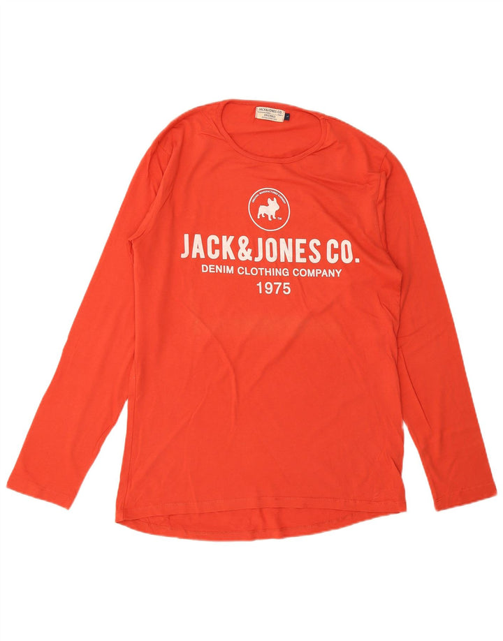 JACK & JONES Top gráfico masculino manga comprida grande algodão laranja