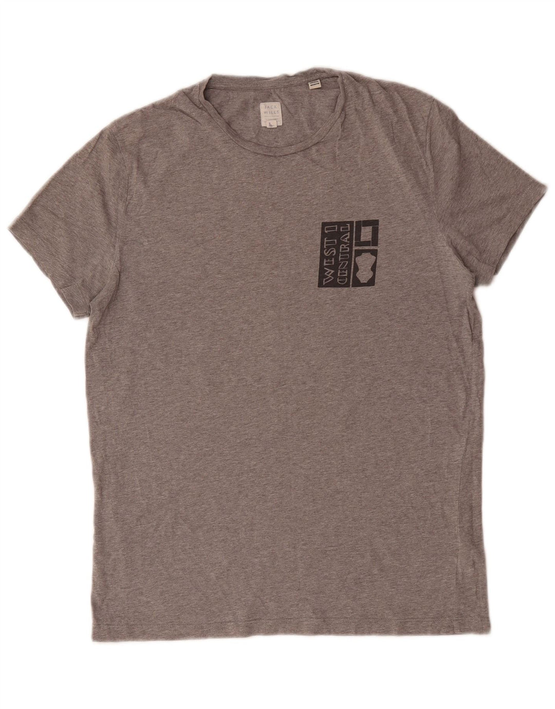 Jack Wills Camiseta masculina gráfica top pequeno algodão manchado cinza