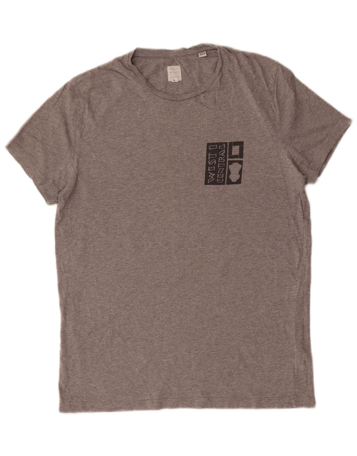 Jack Wills Camiseta masculina gráfica top pequeno algodão manchado cinza