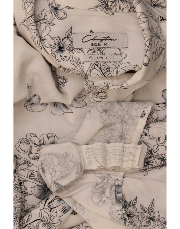 Camisa masculina slim fit Clayton viscose floral azul médio