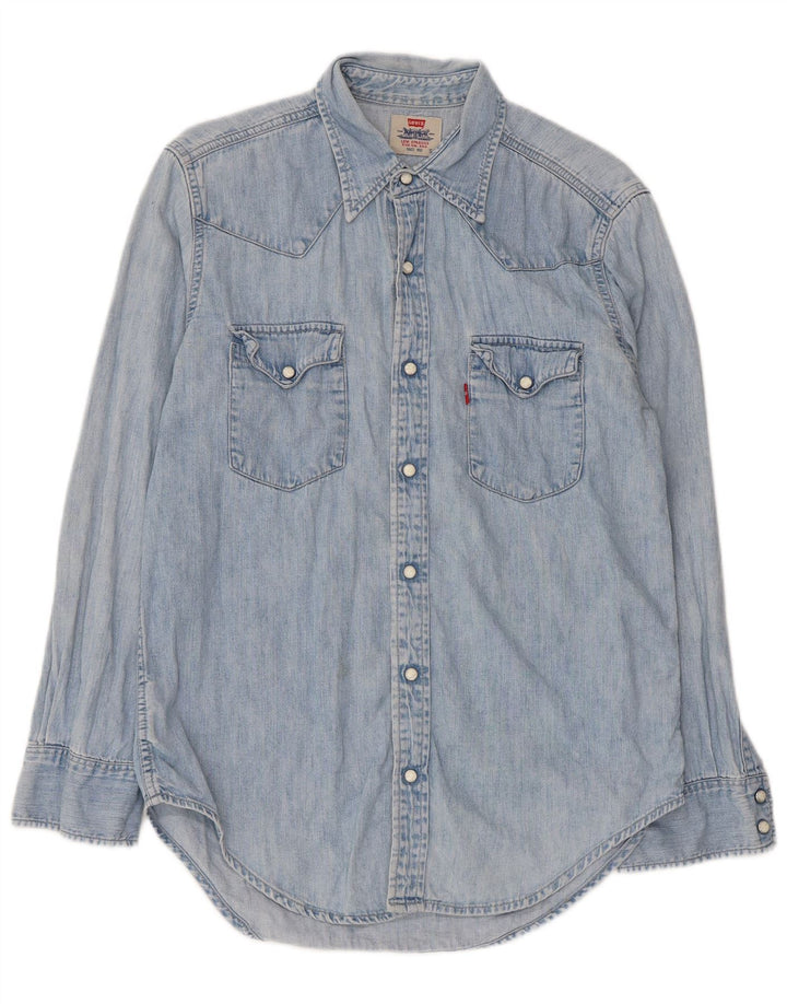 Camisa jeans masculina Levi's pequena azul algodão