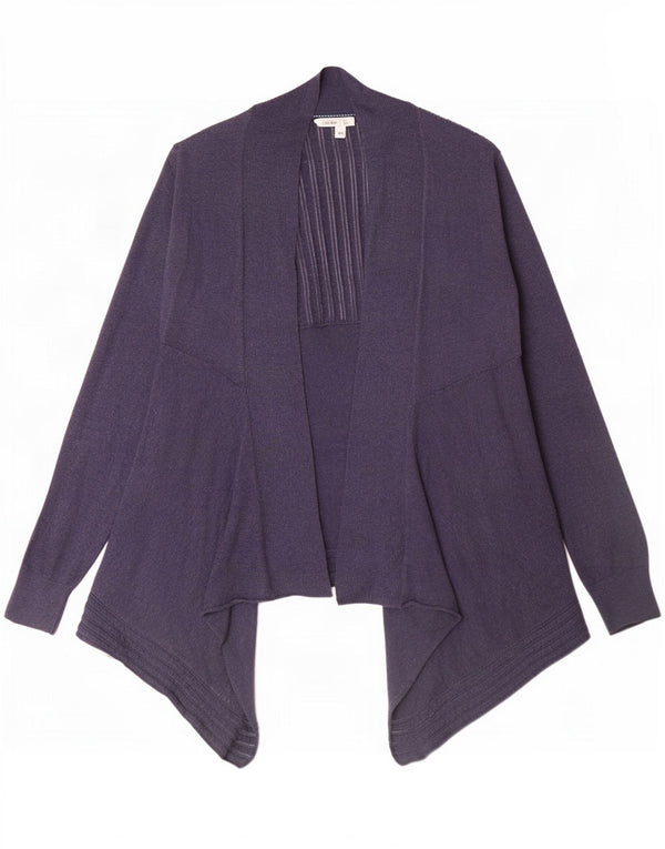 Suéter cardigan aberto assimétrico feminino Fat Face Reino Unido 12 azul marinho médio