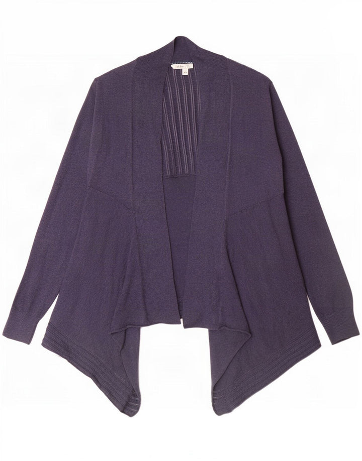 Suéter cardigan aberto assimétrico feminino Fat Face Reino Unido 12 azul marinho médio