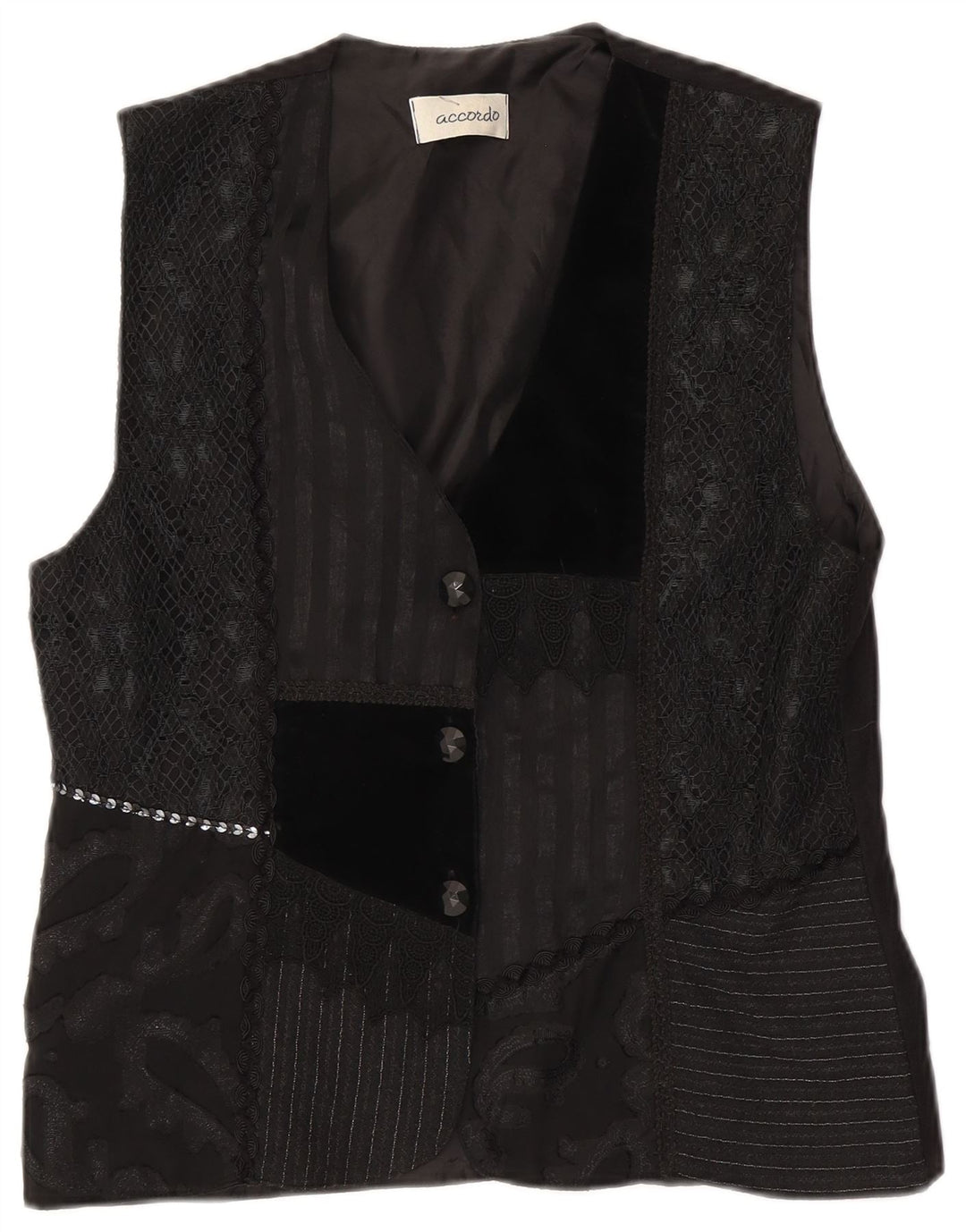 Colete feminino ACCORDO UK 14 médio preto patchwork
