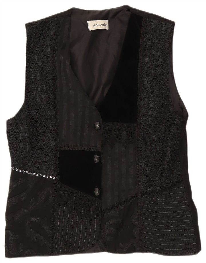 Colete feminino ACCORDO UK 14 médio preto patchwork