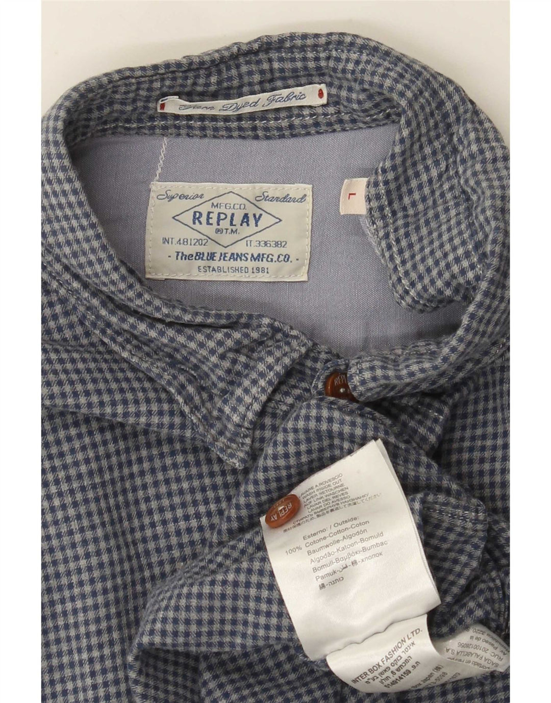 Camisa masculina de flanela Replay grande algodão guingão azul