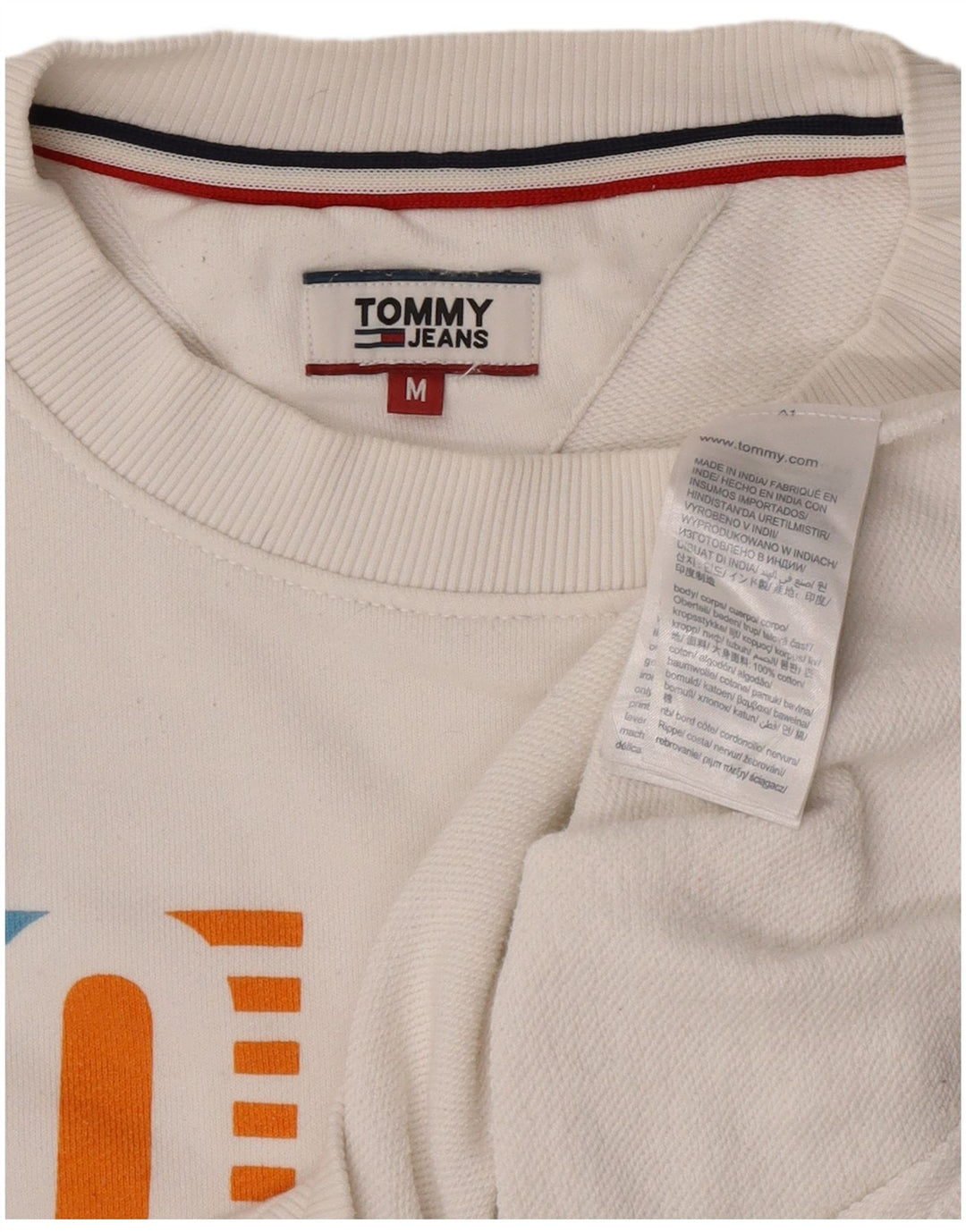 Tommy Hilfiger moletom gráfico feminino jumper UK 14 médio branco