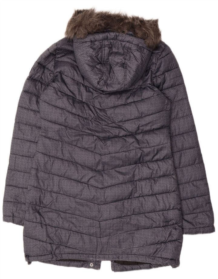 Casaco acolchoado com capuz feminino SUPERDRY UK 12 poliéster azul marinho médio