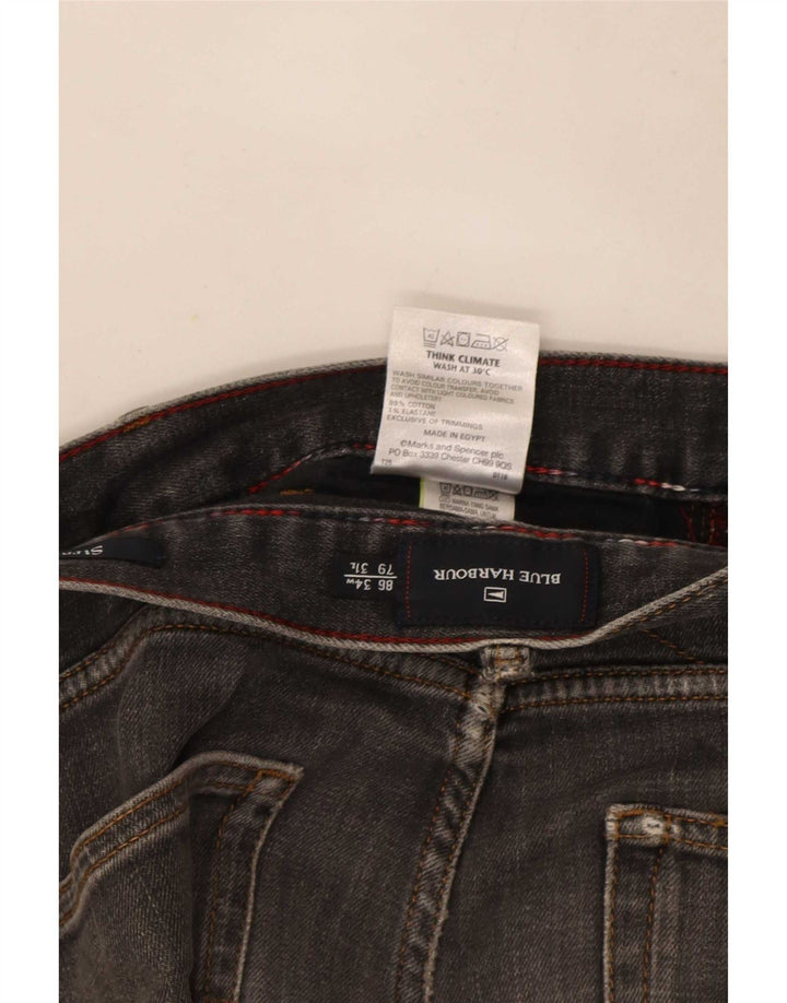 Calça jeans reta masculina Marks & Spencer Blue Harbor W34 L29 algodão cinza