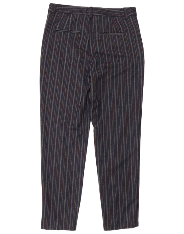 Calça feminina casual slim Benetton UK 8 pequena W27 L30 listrada azul marinho