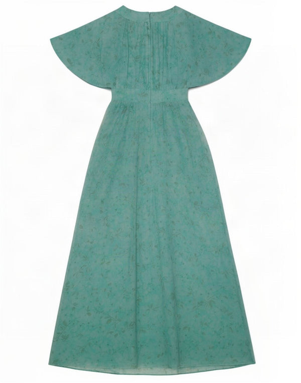 Vestido vintage feminino Maxi Batwing Empire Reino Unido 12 médio turquesa floral