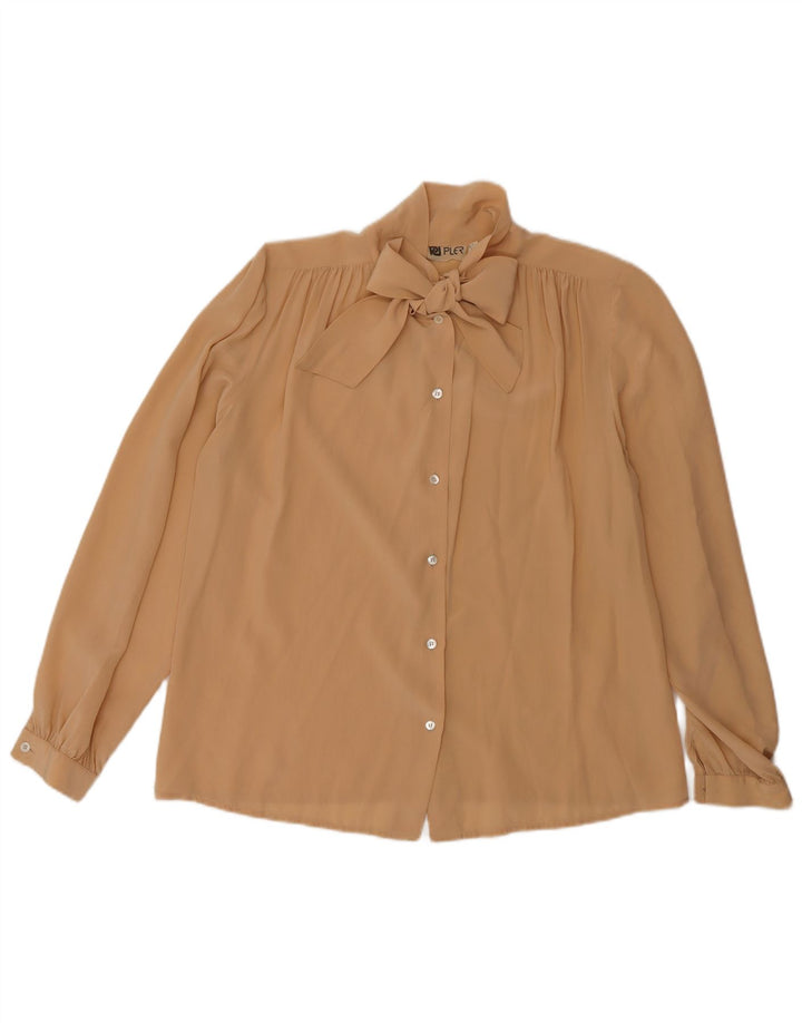 Blusa feminina vintage com gravata frontal IT 44 seda bege média