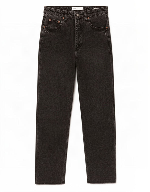 Calça jeans feminina Zara Mom cintura alta cônica EU 36 XS W26 L25 algodão preto