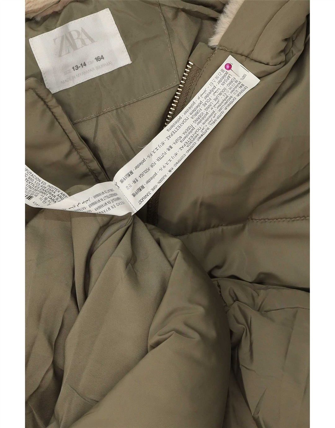 Zara Casaco acolchoado com capuz para menina 13-14 anos verde poliéster