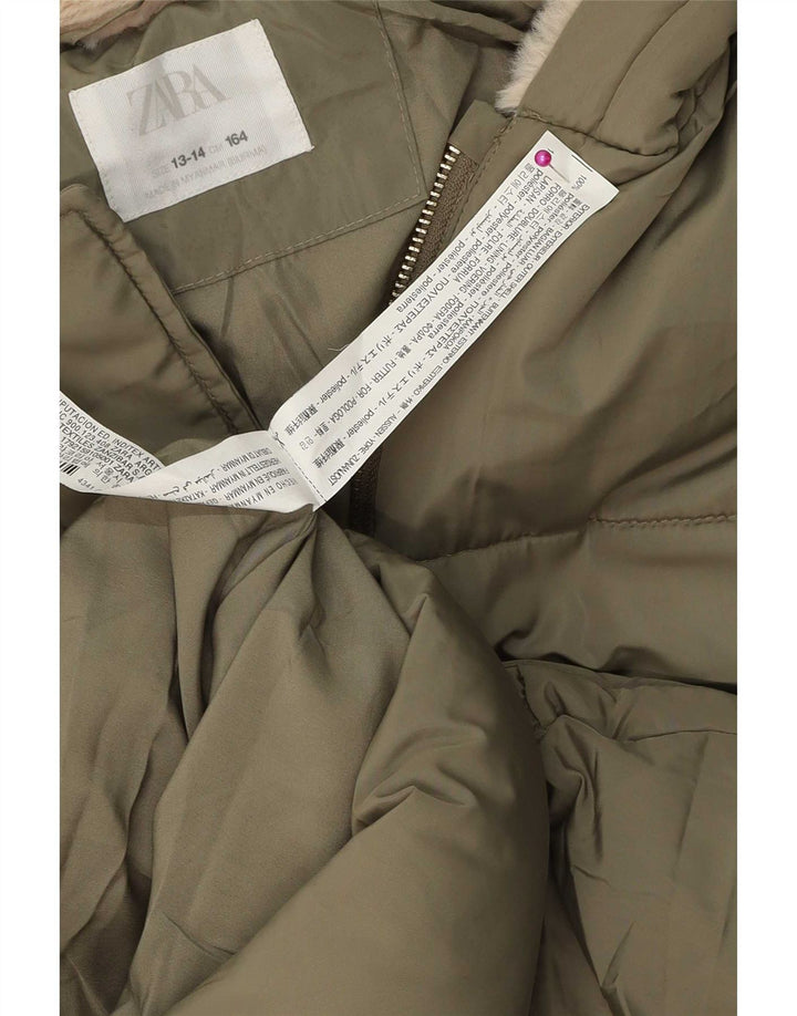 Zara Casaco acolchoado com capuz para menina 13-14 anos verde poliéster