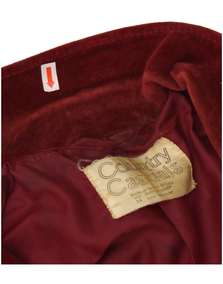 Jaqueta blazer feminina de veludo com 2 botões COUNTRY CASUALS Reino Unido 14 grande Borgonha
