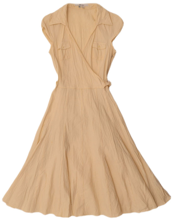 Vestido feminino Zara A-Line UK 12 algodão amarelo médio