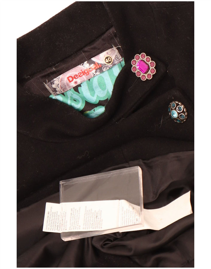 Sobretudo gráfico feminino Desigual EU 40 lã geométrica média preta