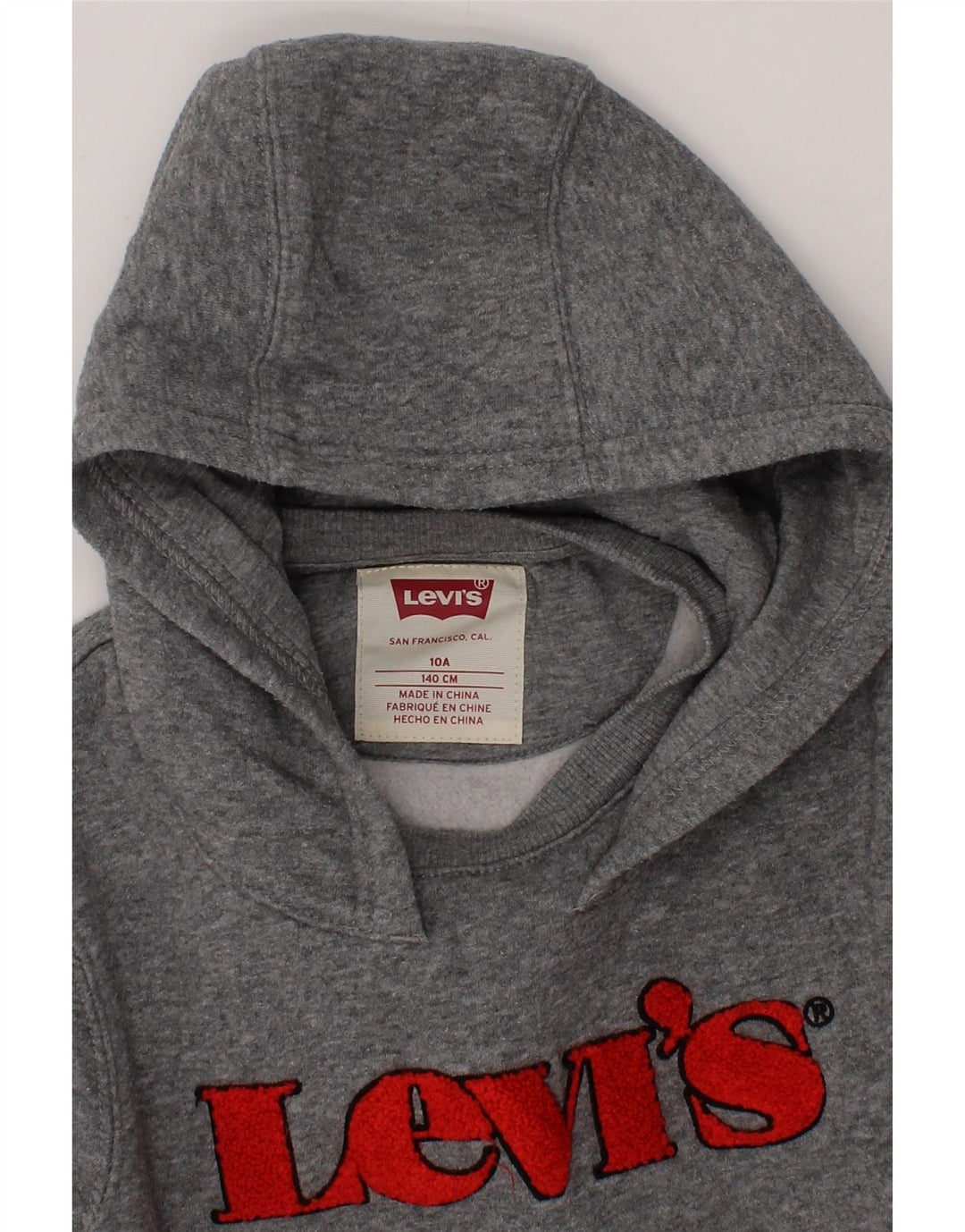 LEVI'S Boys Graphic Hoodie Jumper 9-10 Years Grey Cotton Vintage Levi's and Second-Hand Levi's from Messina Hembry 