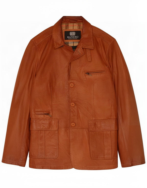 Manebo Jaqueta de couro masculina UE 54 2XL Marrom