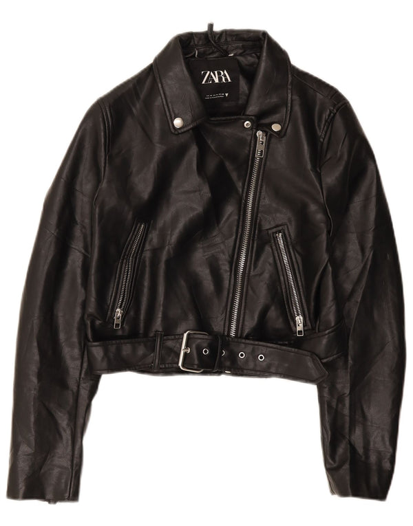 Zara Womens Biker Jacket UK 12 Médio Preto