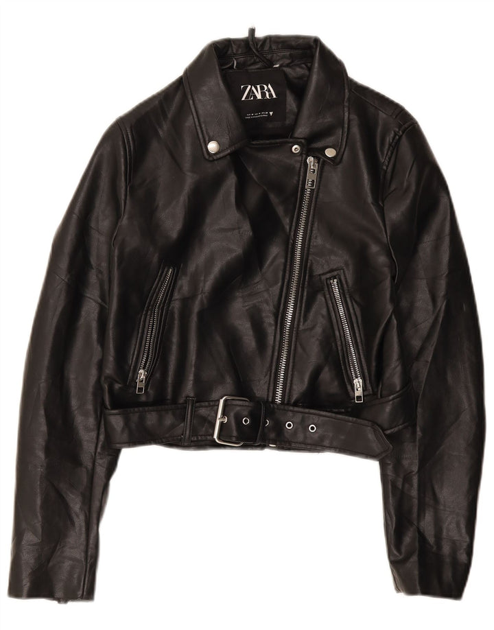Zara Womens Biker Jacket UK 12 Médio Preto