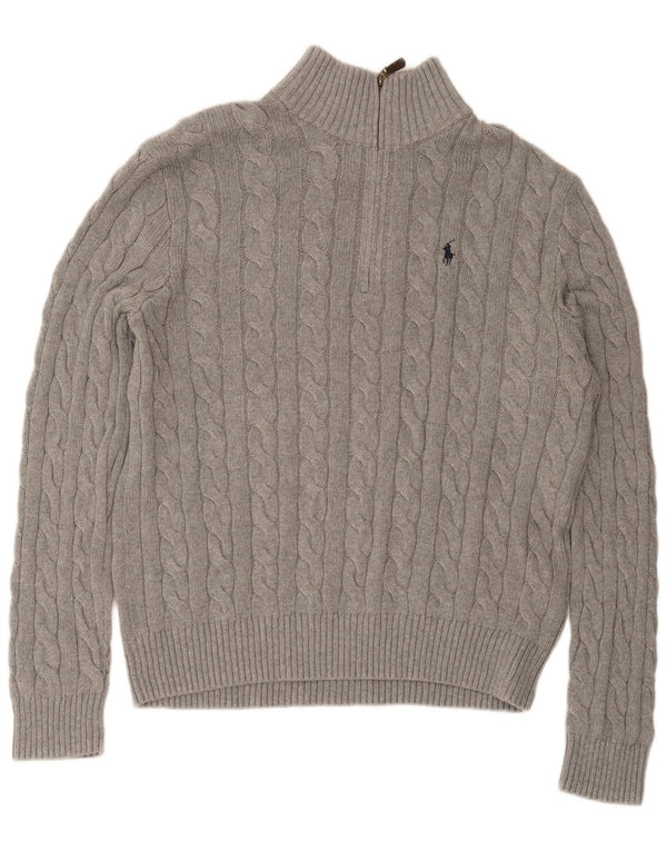 Suéter masculino Polo Ralph Lauren com zíper e gola grande de algodão cinza